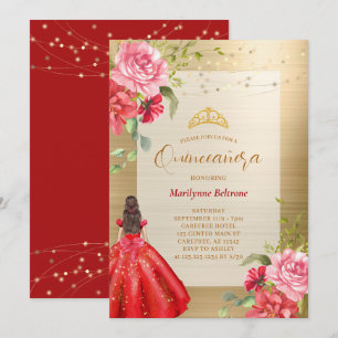 Quinceañera Princess Red Floral Invitation