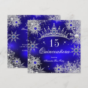 Quinceanera Princess Royal Blue Snowflake Tiara Invitation