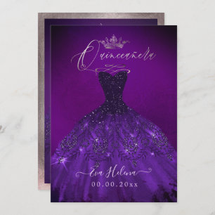 Quinceañera, Princess Sparkle Gown Aubergine Invitation