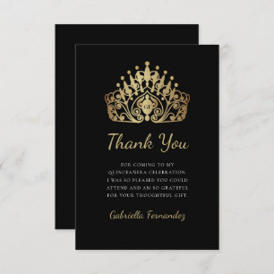 Quinceanera Princess Tiara Crown Monogram Thank You Card