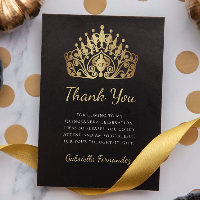 Quinceanera Princess Tiara Crown Monogram Thank You Card (Creator Uploaded)