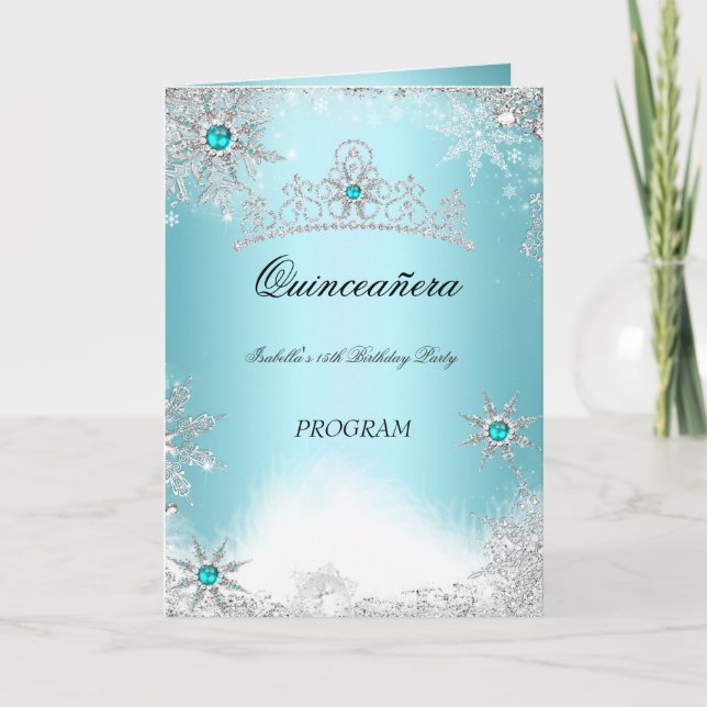 Quinceanera Program Teal Aqua Cobalt Blue Programme (Front)