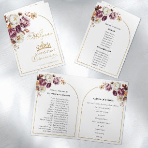 Quinceanera Programs Burgundy Fall Floral Autumn Programme