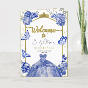 Quinceanera Programs Royal Blue Dress Floral Gold  Programme