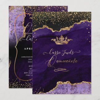 Quinceanera, Purple Agate Faux Gold Confetti Invitation