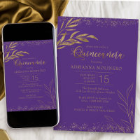 Quinceanera Purple and Gold Leaf Elegant Birthday