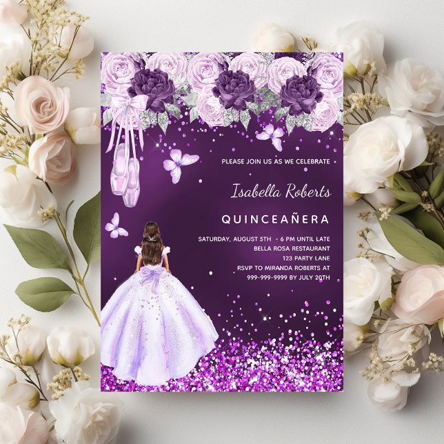 Quinceanera purple ballerina dress florals invitation (Creator Uploaded)
