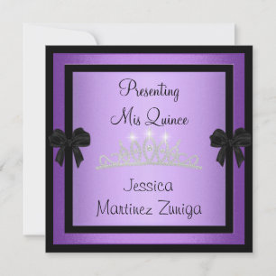 Quinceanera Purple Black Jewel Tiara Formal 1 Invitation
