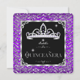 Quinceanera Purple Black Silver Diamond Tiara Invitation