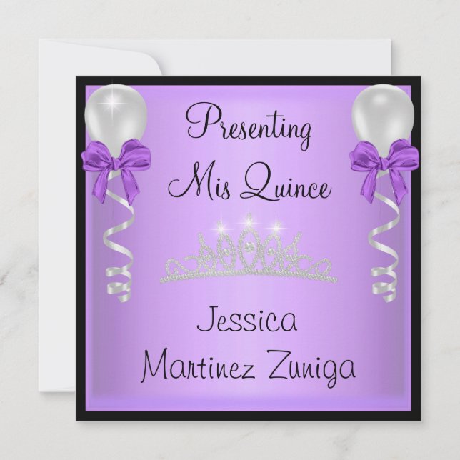 Quinceanera Purple Black Silver Jewel Tiara Invitation (Front)