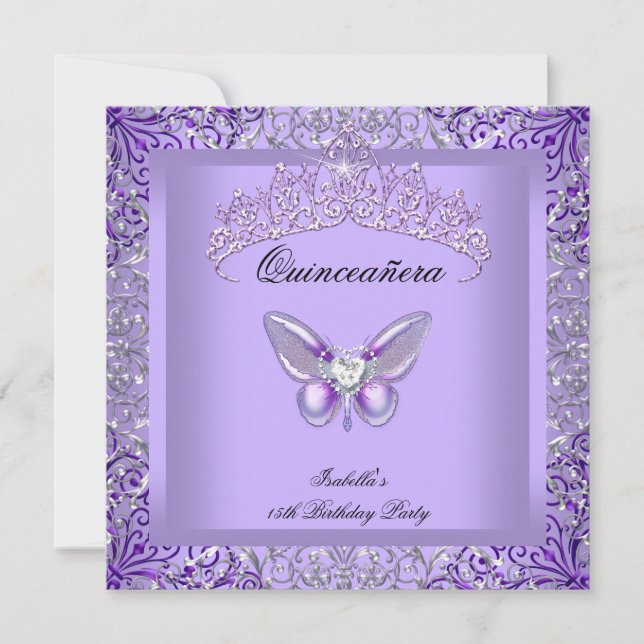 Quinceanera Purple Butterfly 15th Birthday Party Invitation (Front)