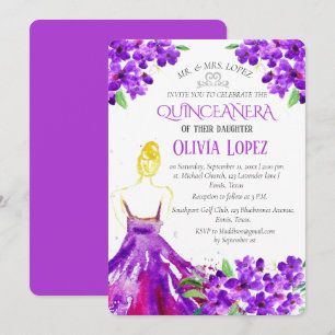 Quinceañera Purple Floral 15th Birthday  Invitation