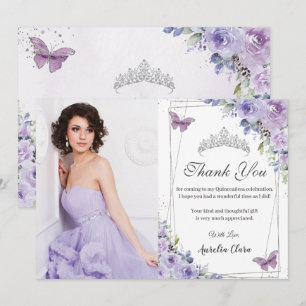 Quinceañera Purple Floral Butterflies 16 Birthday Thank You Card
