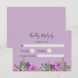 Quinceanera Purple Floral Butterfly RSVP Reply