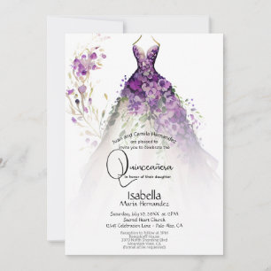 Quinceañera Purple Floral Dress Invitation