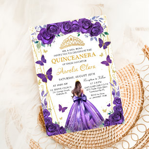 Quinceañera Purple Floral Princess Butterflies  Invitation