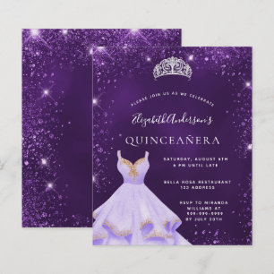 Quinceanera purple glitter dress tiara invitation