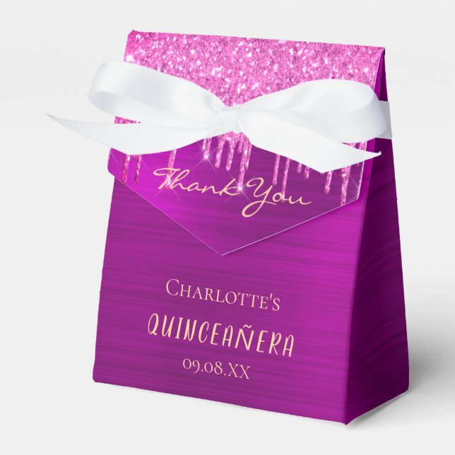 Quinceanera purple glitter drips glamourous favour box (Front Side)