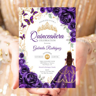 Quinceanera Purple Gold Floral Invitation