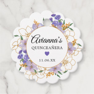Quinceanera Purple Gold Floral Party Favour Tags