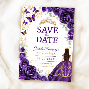 Quinceanera Purple Gold Floral Save The Date