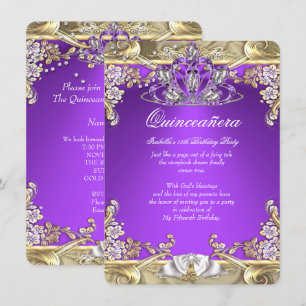 Quinceanera Purple Gold White 15th Birthday Party Invitation