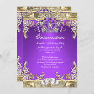 Quinceanera Purple Gold White 15th Birthday Party Invitation