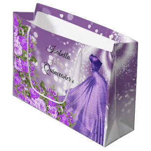 Quinceañera Purple Gown and Flowers Large Gift Bag
