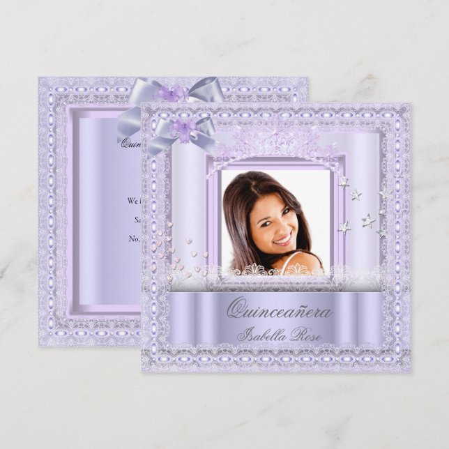 Quinceanera Purple Lace Party Photo Lilac Invitation (Front/Back)