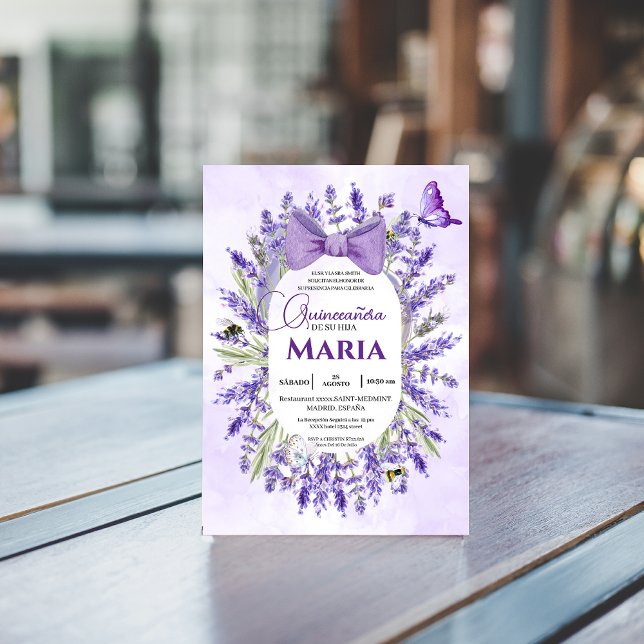 Quinceañera Purple lavender Floral Spanish Invitation (Creator Uploaded)