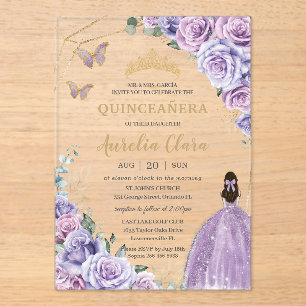 Quinceañera Purple Lavender Lilac Floral Princess Acrylic Invitations