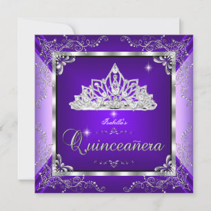 Quinceanera Purple Lavender Silver Diamond Tiara Invitation