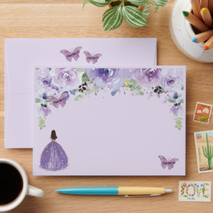 Quinceañera Purple Lilac Floral Butterflies  Envelope