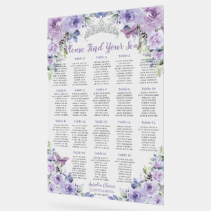 Quinceañera Purple Lilac Floral Roses Seating Seat Acrylic Sign