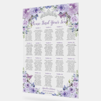 Quinceañera Purple Lilac Floral Roses Seating Seat Acrylic Sign