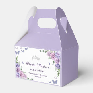 Quinceañera Purple Lilac Floral Tiara Butterflies Favour Box