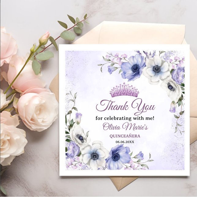 Quinceañera Purple Lilac Floral Tiara Butterflies  Napkin (Creator Uploaded)