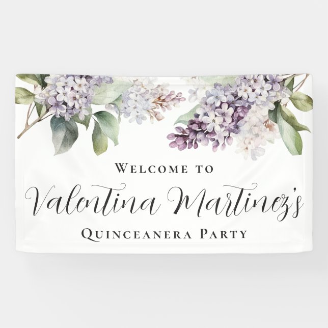 Quinceanera Purple Lilac Spring Flower Welcome Banner (Horizontal)