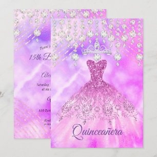 Quinceanera Purple Pink Dress 15th Birthday Party Invitation