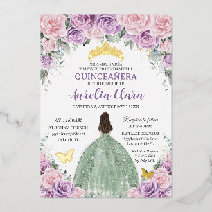 Quinceañera Purple Pink Floral Sage Green Dress