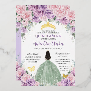 Quinceañera Purple Pink Floral Sage Green Dress