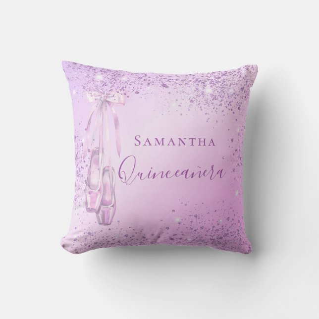 Quinceanera purple pink glitter ballerina cushion (Front)