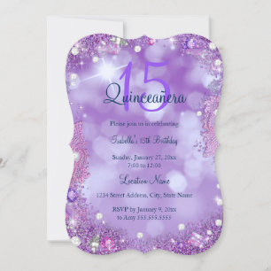 Quinceanera Purple Pink Ocean Sky Birthday Party Invitation