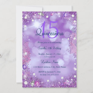 Quinceanera Purple Pink Ocean Sky Birthday Party Invitation