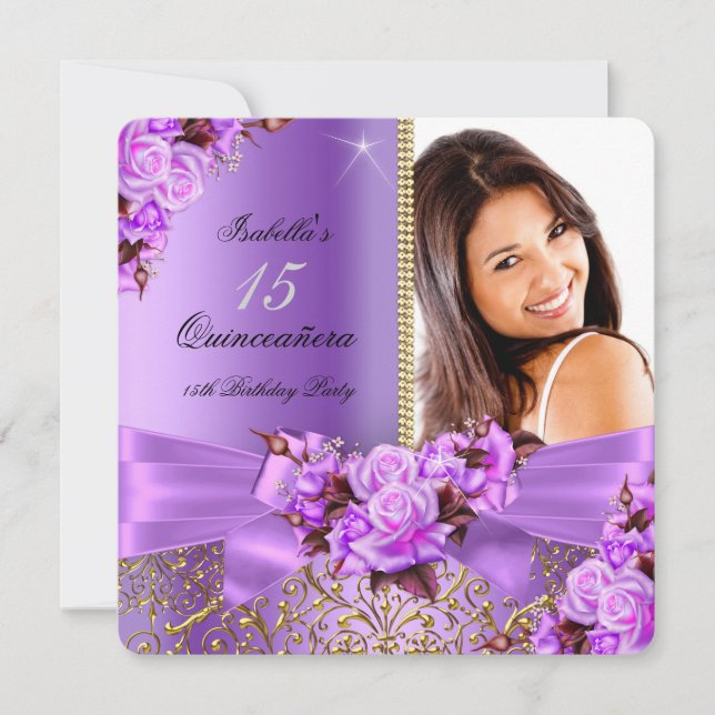 Quinceanera Purple Pink Rose Gold 15th Birthday Invitation (Front)