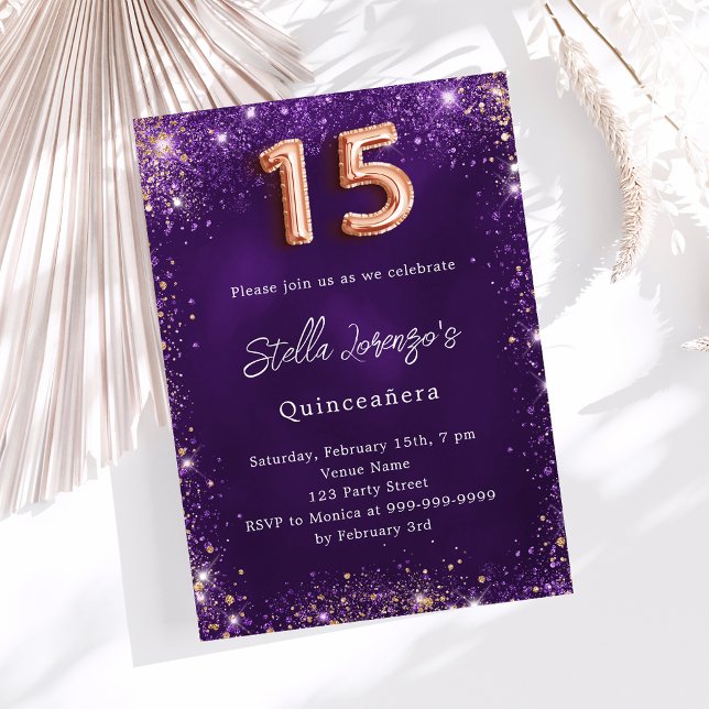 Quinceanera purple rose gold invitation (Creator Uploaded)