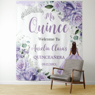 Quinceañera Purple Roses Floral Princess Welcome Tapestry