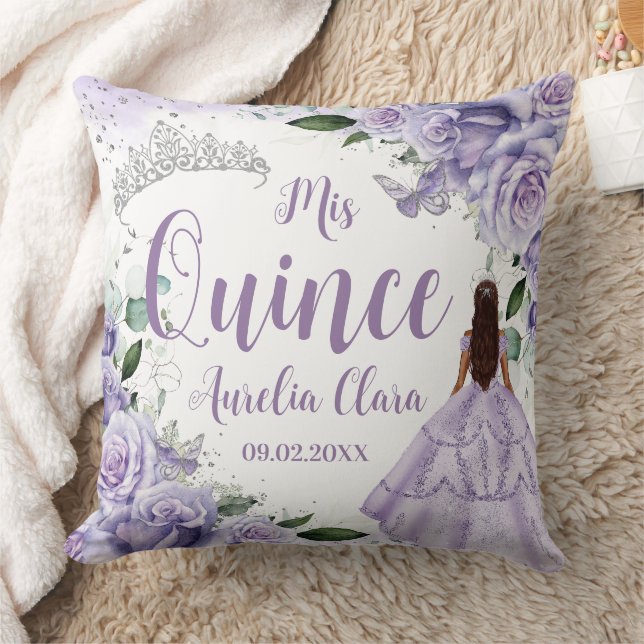 Quinceañera Purple Roses Floral Silver Princess Cushion (Blanket)