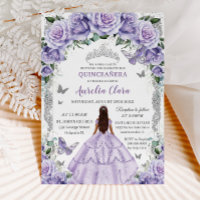 Quinceañera Purple Roses Floral Silver Princess