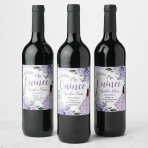 Quinceañera Purple Roses Floral Silver Princess Wine Label